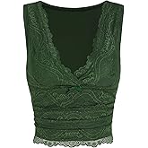 CIDER Lace Crop Tank Tops for Women Going Out V Neck Sleeveless Ruched Tops Trendy Y2K Summer Outfits