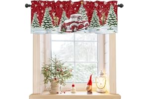 SINGINGIN Red Truck Christmas Valances for Windows Christmas Red Car Xmas Tree Snowflake Red Rod Pocket Short Window Valance Curtains Home Decor Window Treatment for Kitchen Living Room Bedroom 54x18in