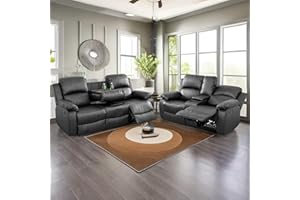SIENWIEY Reclining Sofa for Living Room Furniture,Black Bonded Leather Recliner Sofa and Loveseat Set Recliner Couch Double Recliner Loveseat for Living Room/Home Theater Seating/Office/Rv Sofa