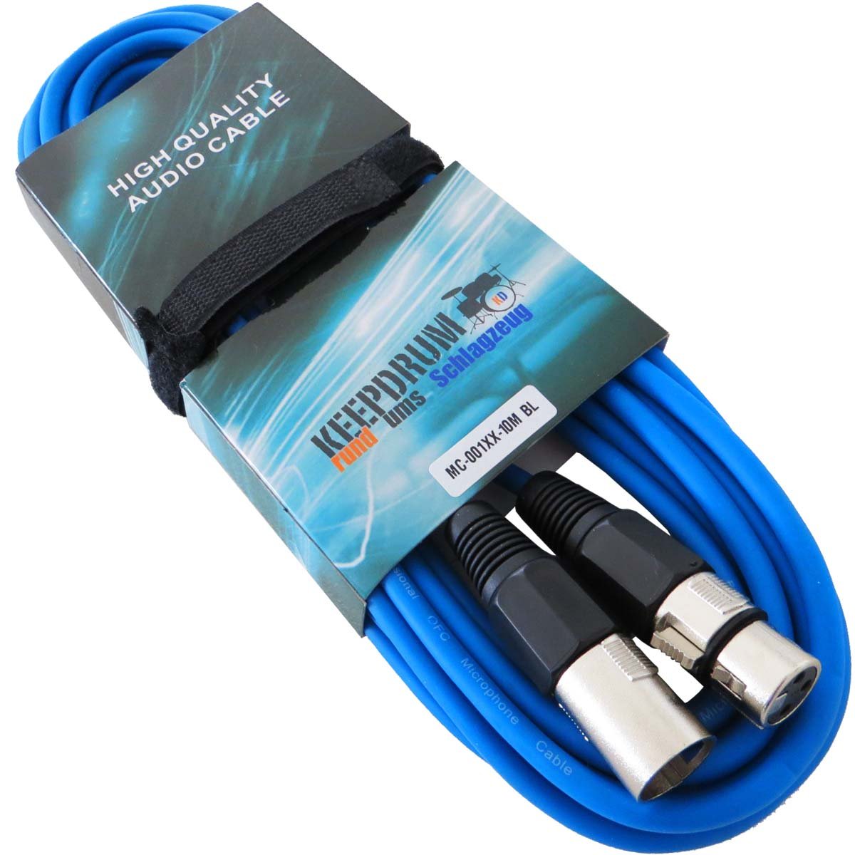 keepdrum MC-001XXBL Microphone Cable 10 m XLR Female / XLR Male with Velcro Cable Tie Blue