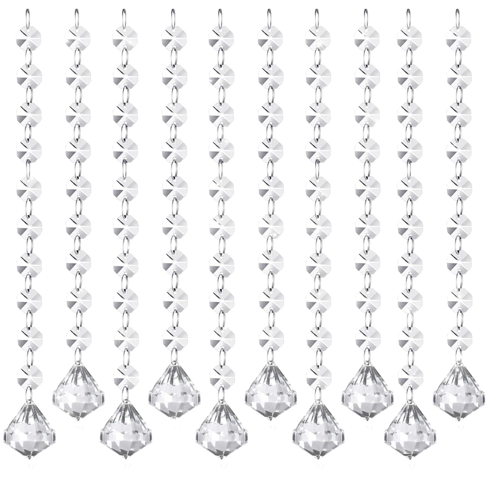 Photo 1 of 10 PCS Crystal Garland Strands, 33ft Hanging Crystal Strings for Window Curtains Doorway Decorations, Acrylic Clear Diamond Crystal Ornaments for Christmas Tree, Wedding Party Home Chandelier Decor