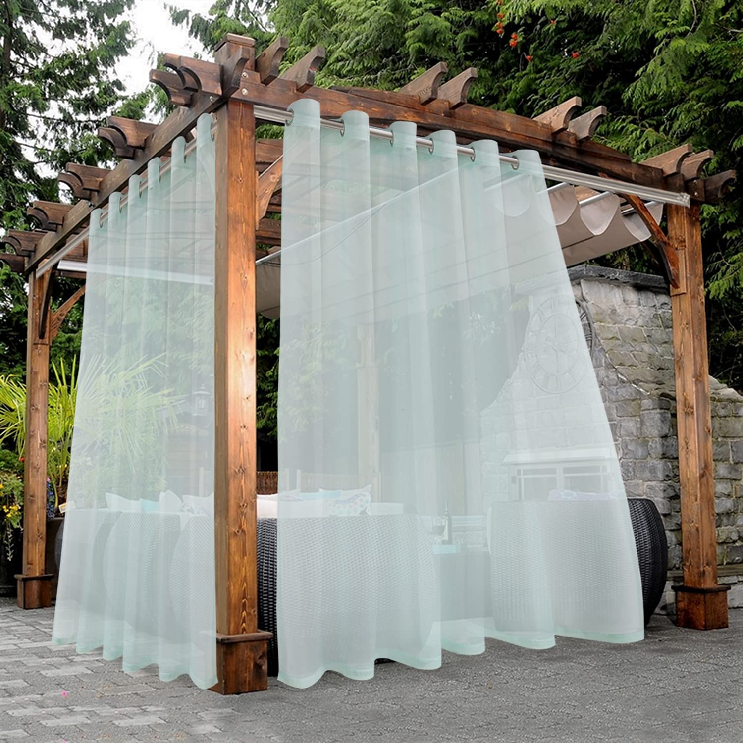 Photo 1 of BONZER Sheer Outdoor Curtains for Patio Waterproof - 2 Panels Wide Grommet Indoor Voile Curtains for Living Room, Bedroom, Porch, Pergola, Cabana, 100 x 95 inch, Seafoam
