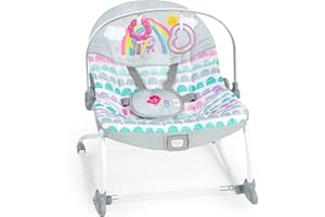 Bright Starts Rosy Rainbow Infant to Toddler Rocker with Vibrations, Baby Seat for Girl or Boy, Newborn +