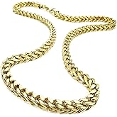 INBLUE 6MM Wide Chain Necklace for Men Women Stainless Steel Cuban Link Chain Necklaces Water Resistant Thick Metal Foxtail Chains (3 Colors - Silver Black Gold, 21.6 Inch Long)