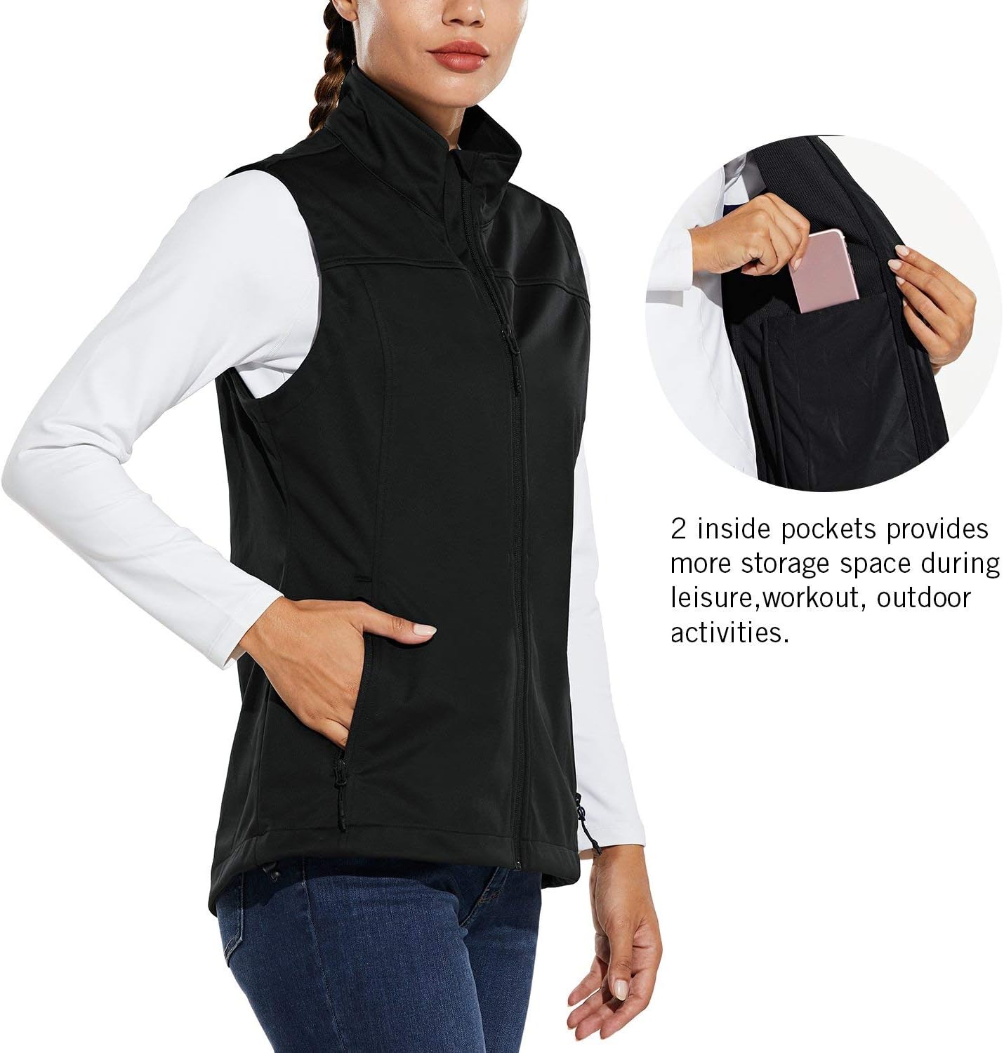 BALEAF Women's Lightweight Vest Softshell Sleeveless Jacket Windproof Stand Collar with Zipper Pockets Running Hiking Golf: Sports & Outdoors