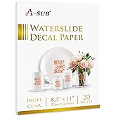 A-SUB Waterslide Decal Paper for Inkjet Printers 20 Sheets Clear Water Slide Transfer Paper 8.5x11 in for DIY Tumbler, Mug, G