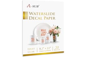 A-SUB Waterslide Decal Paper for Inkjet Printers 20 Sheets Clear Water Slide Transfer Paper 8.5x11 in for DIY Tumbler, Mug, Glass Decals