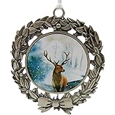 Hunter Ornament with Deer Christmas Tree Holiday Hunting Decoration Metal Boxed