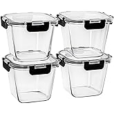 Hoenjuno 32 oz Glass Soup Containers with Lids, 4 Cup Glass Food Storage Containers with lids, Meal Prep Containers, Microwave, Oven, Freezer and Dishwasher, BPA Free