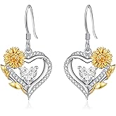 AENEAS Sunflower/Rose Birthstone Earrings for Women Sterling Silver Sunflower/Rose Heart Dangle Drop Earrings Flower Jewelry for Mom Wife Her