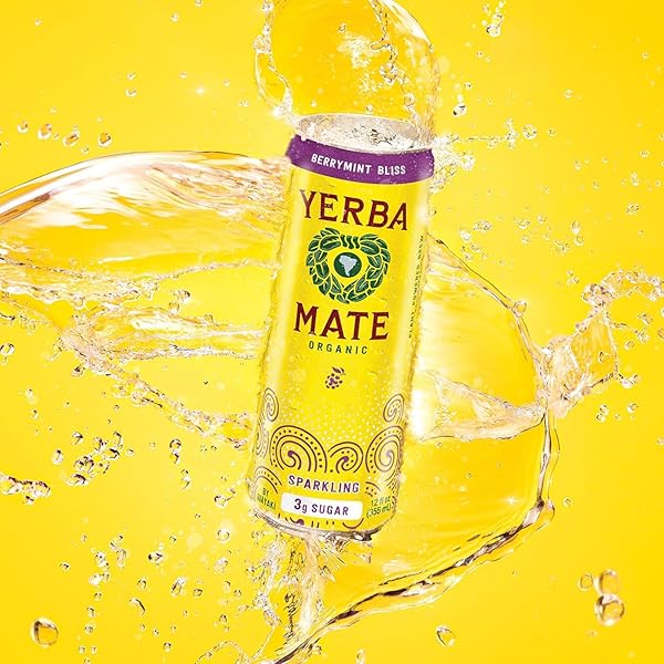 GUAYAKÍ YERBA MATE SPARKLING ORGANIC BERRY MINT BLISS FLAVOR, 12 OZ, 80MG NATURAL CAFFEINE, SMOOTH ENERGY & FOCUS, CARBONATED BEVERAGE