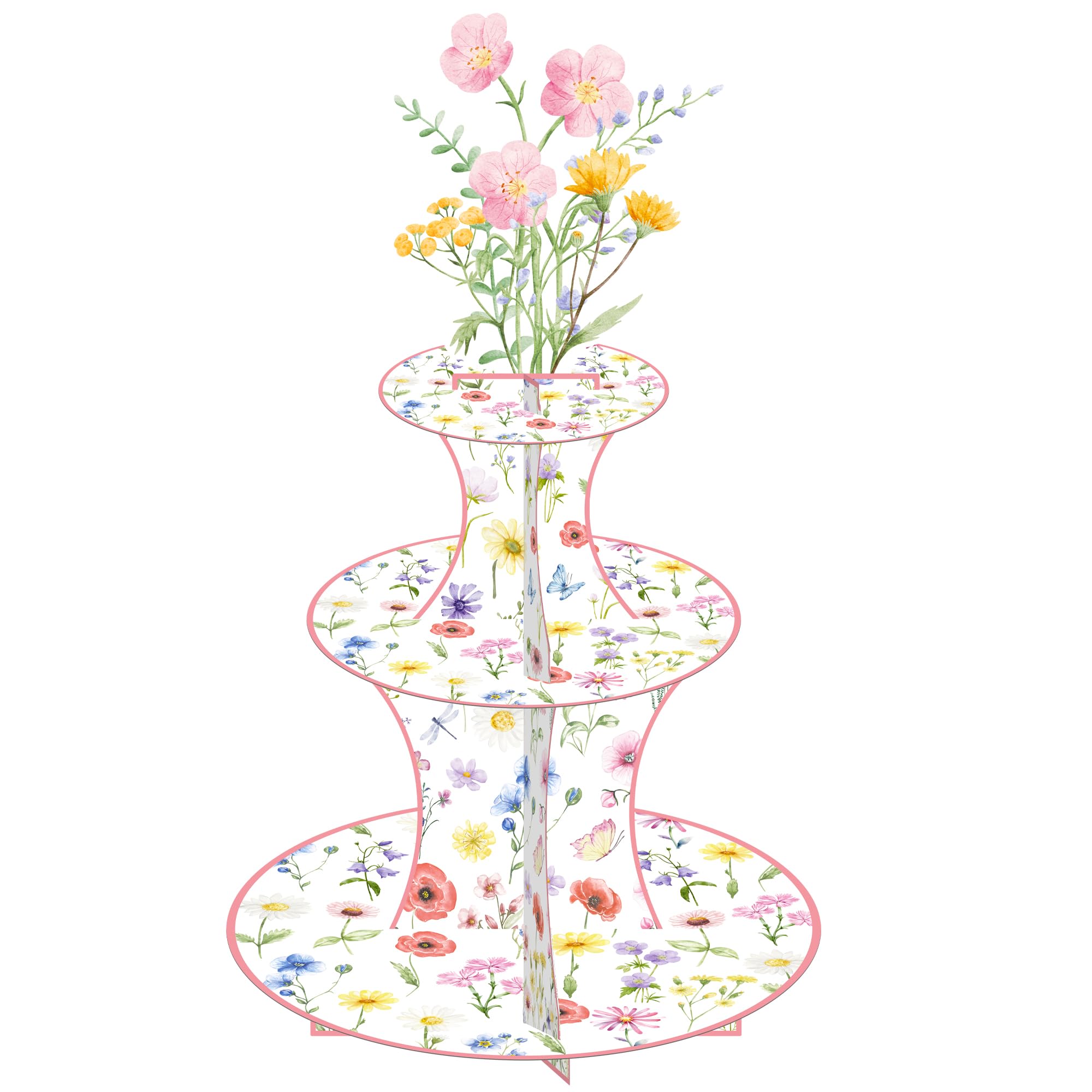Photo 1 of Wildflower Cupcake Stand Spring Wildflower Birthday Party Decorations Wildflower Cupcake Holder 3 Tiers Floral Dessert Towers for Flower Theme Baby Shower Supplies