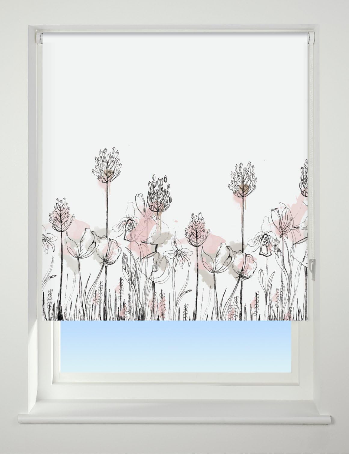 UNIVERSAL Floral Border Patterned Thermal Blackout Roller Blind, Pink, W90cm