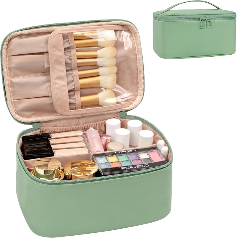 Ethereal Travel Makeup Bag Large Capacity Green Waterproof Cosmetic Organizer