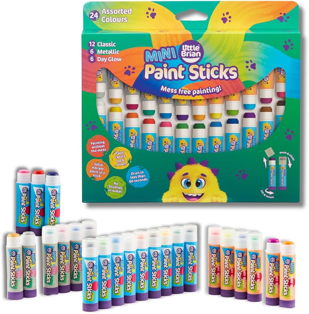 Little Brian Mini Paint Sticks 24 Pack Assorted Colours Mess Free Twist & Paint