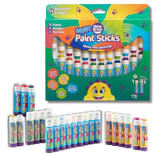 Little Brian Mini Paint Sticks For Kids - 24 Pack Assorted Colours - Little Hands, Mess-Free, Easy Clean Up, Fast Drying Action, Vibrant Colours, Multi-Surface, Twist & Paint