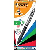 BIC 4 Color Grip Retractable Ballpoint Pen, 12-Count, Long-Lasting Ink | Assorted Ink Colors, Black Blue Green Red Ink, Comfortable Grip, Ideal for School or Office