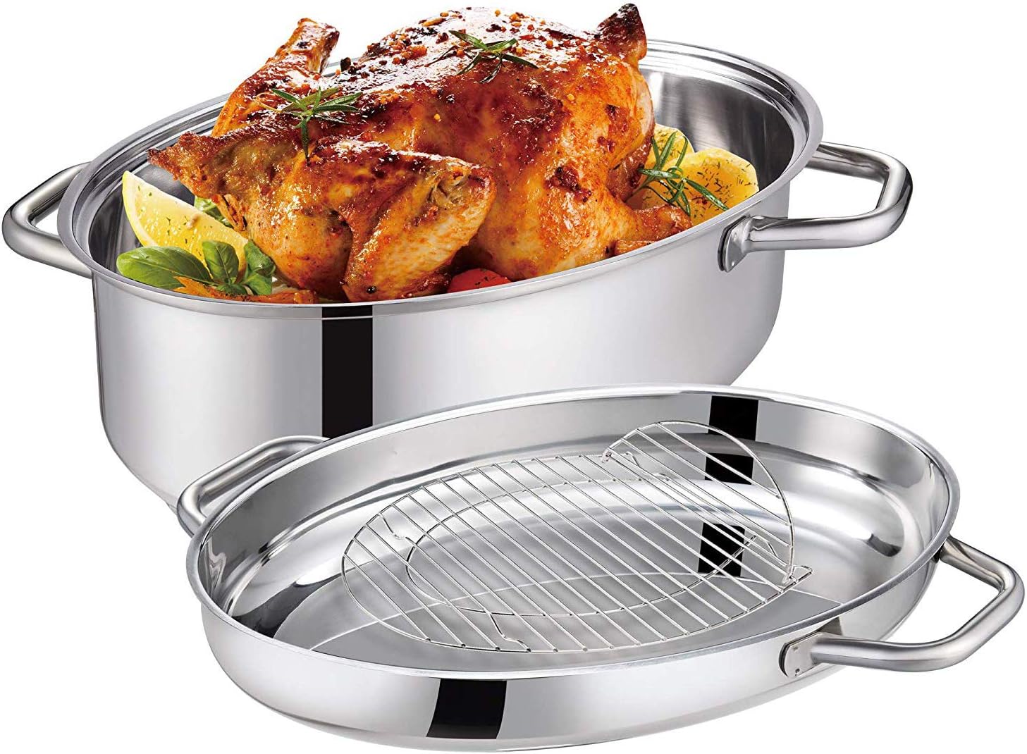 Eono by Amazon Medium Oval Roasting Pan Stainless Steel with Rack And