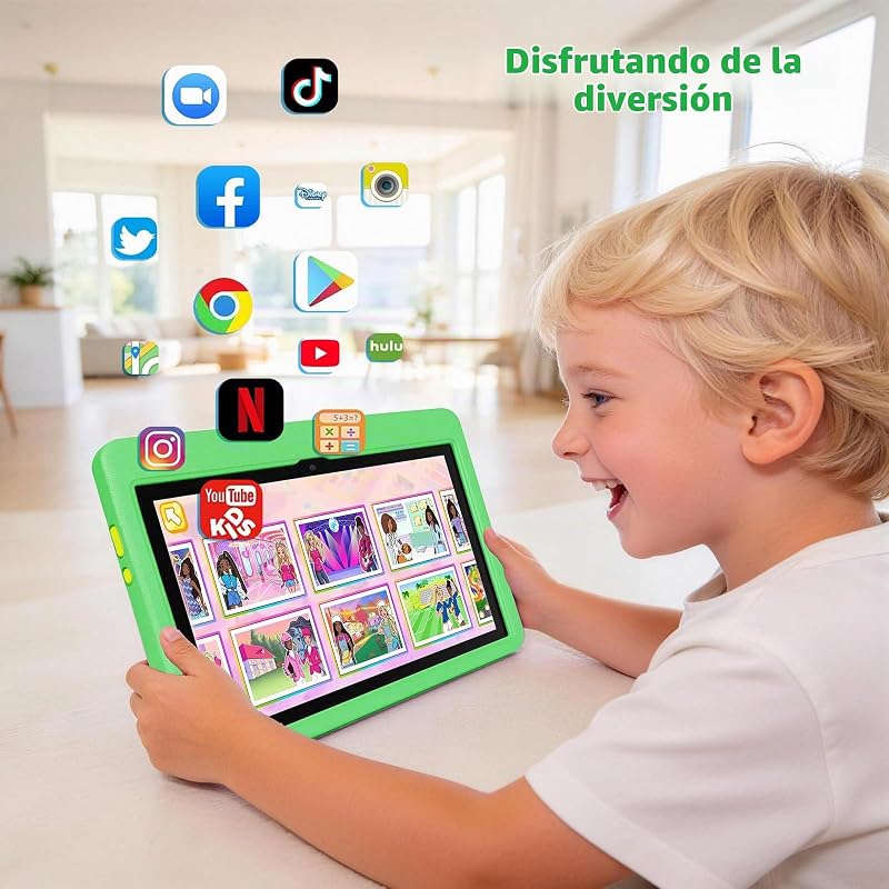 Tablet para Niños 10 Pulgadas, Tablet Infantil Android 16 Cinco Núcleos, 24GB RAM 128GB ROM, Pantalla IPS HD 1280×800, Batería 6000mAh, Control Parental, WiFi 6 Bluetooth (Verde) — foto 4 de 7