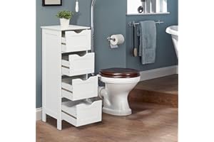 DOREDO Bathroom Floor Cabinet, Freestanding Bathroom Cabinet with 4 Drawers, Side Storage Cabinet for Bathroom, Living room, Bedroom (White, 11.8"W x 11.8"D x 32.3"H)
