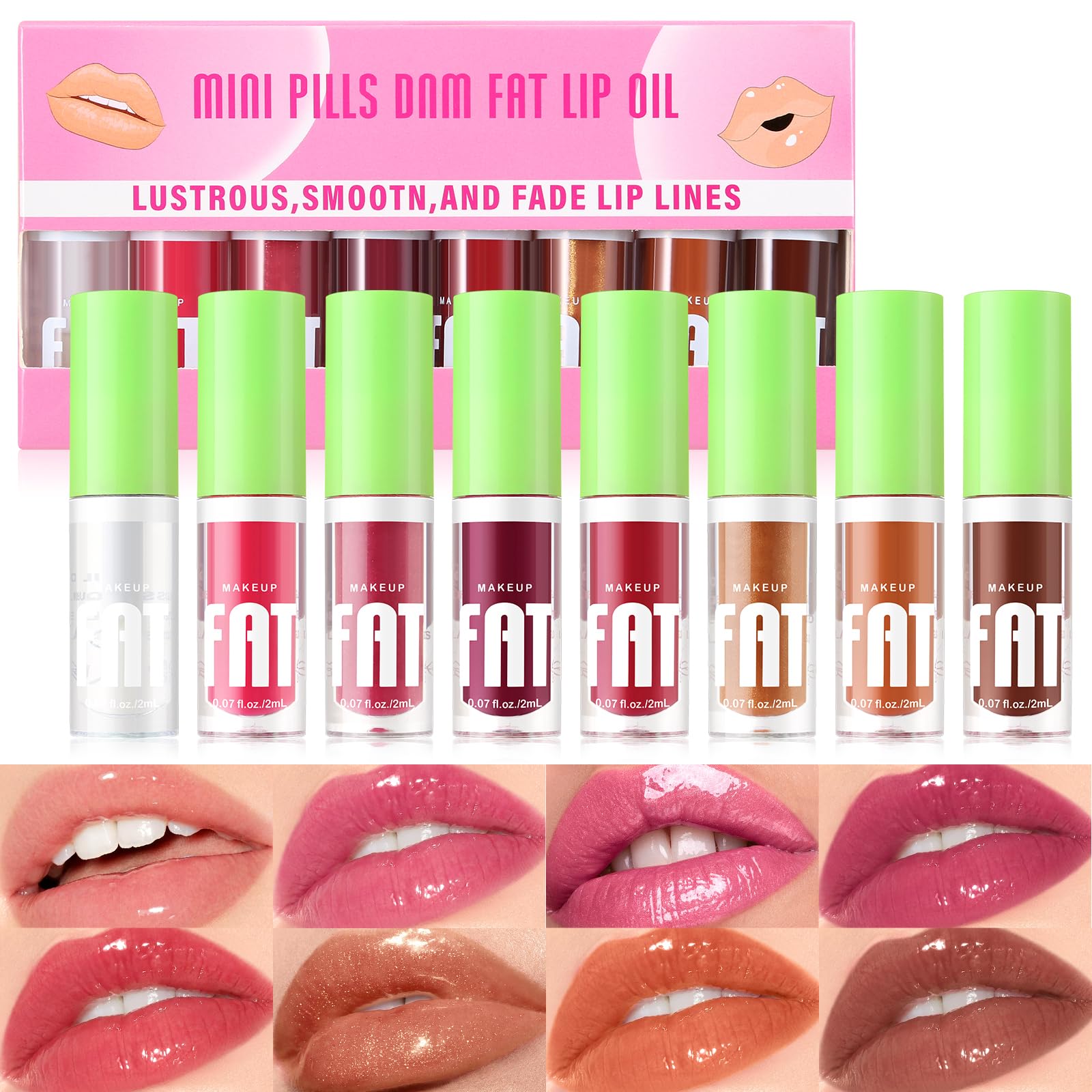 Boobeen Non-Sticky Lip Oil-8Pcs, Plumper Lip Gloss Set, Fruit Flavoured Hydrating Lip Gloss, Dry Lips Treatment for High Shine Finish