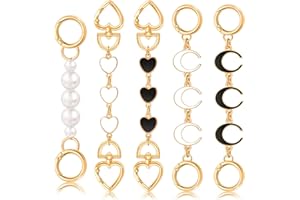 TINKRSTUFF 5Pcs Bag Extender Chain （Moon Heart and Pearl）Purse Extender Chains Bag Strap Extender for Handbags Crossbag Shoulder Bag, Metal Gold Chain Replacement White Black Purse Bag Chains Accessories