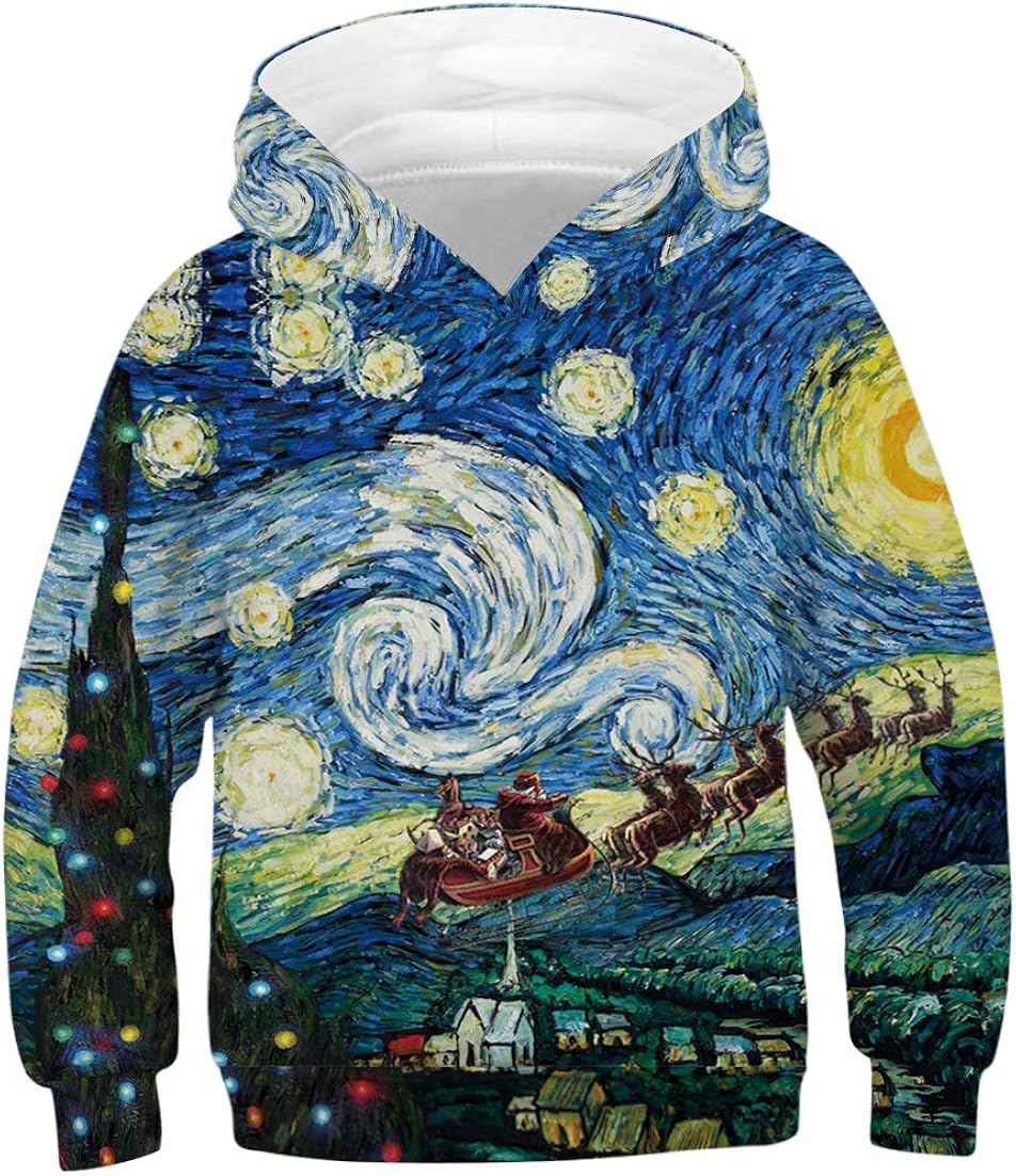 Ainuno Kids Boys Girls Hoodie Pullover 4-15Y Galaxy Wolf Sweatshirts 3D Cool Top: Clothing