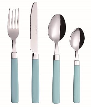 Exzact EX23-16 Teiliges Besteckset/Edelstahl-Besteck - Rostfreier Stahl mit farbigen Griffen - 4 x Gabeln, 4 x Messer, 4 x Es