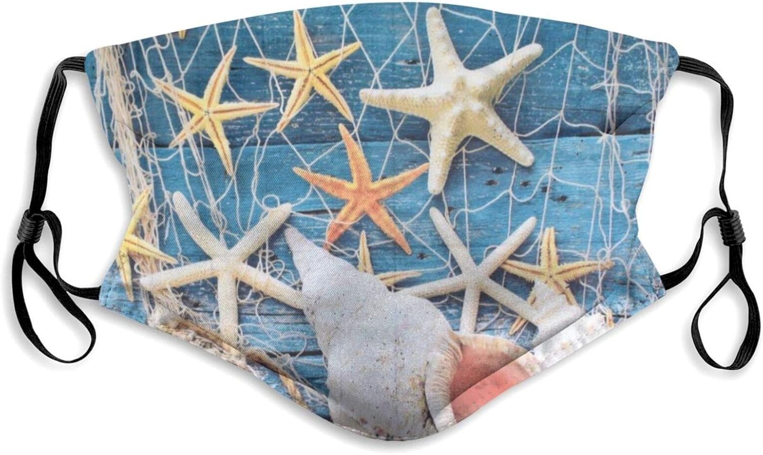 Nautical Fishing Nets Conch Starfish On Wooden Face Mask with