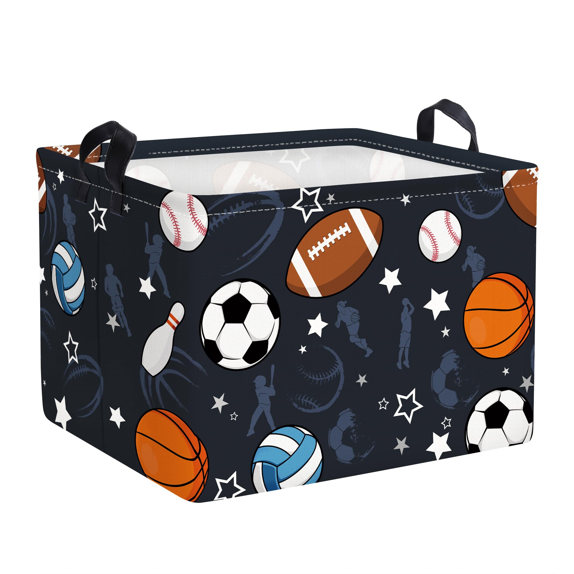 Clastyle Black Sports Basketball Boys Toy Box for Kids Room Large Baseball Soccer Clothes Books Storage Basket, 36L