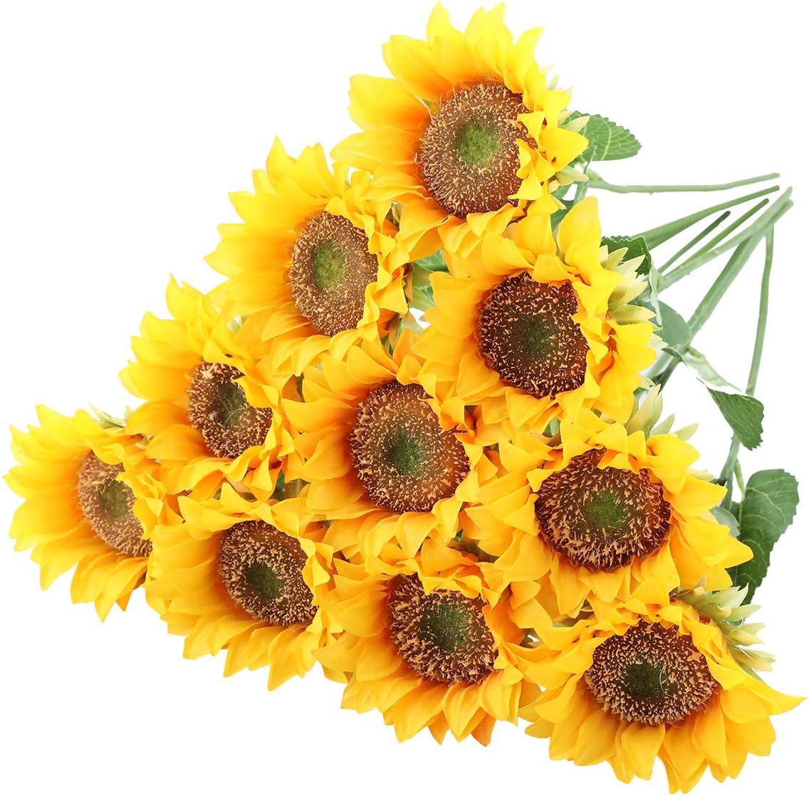Tifuly 10pcs Artificial Sunflowers, 16.9 inch Single Stem Realistic