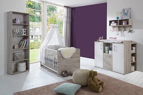 lifestyle4living Babyzimmer, komplett, Komplettset, Kinderzimmer, Babybett, Babybettchen, Wickelkommode, Wickeltisch, Eiche, 