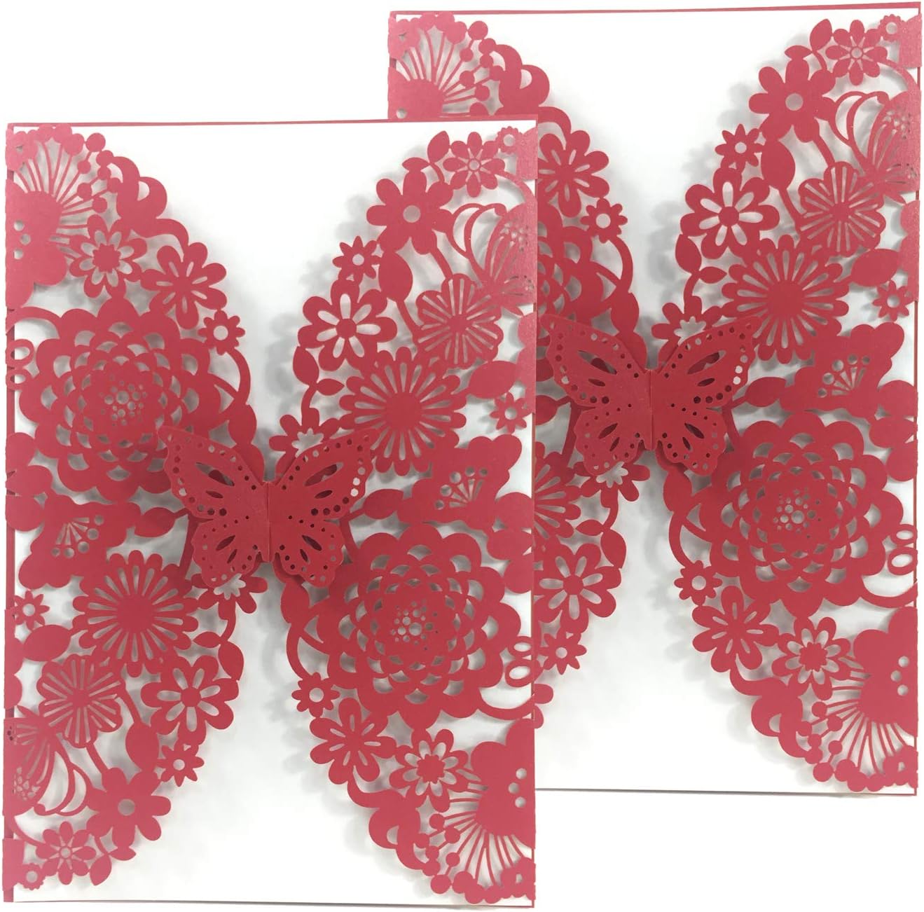 50PCS Pear Paper Laser Cut Bronzing Wedding Baby Shower Invitation Cards with Butterfly Hollow Favors Invitation Cardstock for Engagement Birthday Graduation (Red)