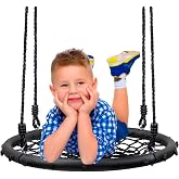 Sorbus Net Swing, Heavy-Duty Outdoor Design (24 Inch) | Round tree setup with 220-pound seating and easy installation for playgrounds, indoor or open-air use.