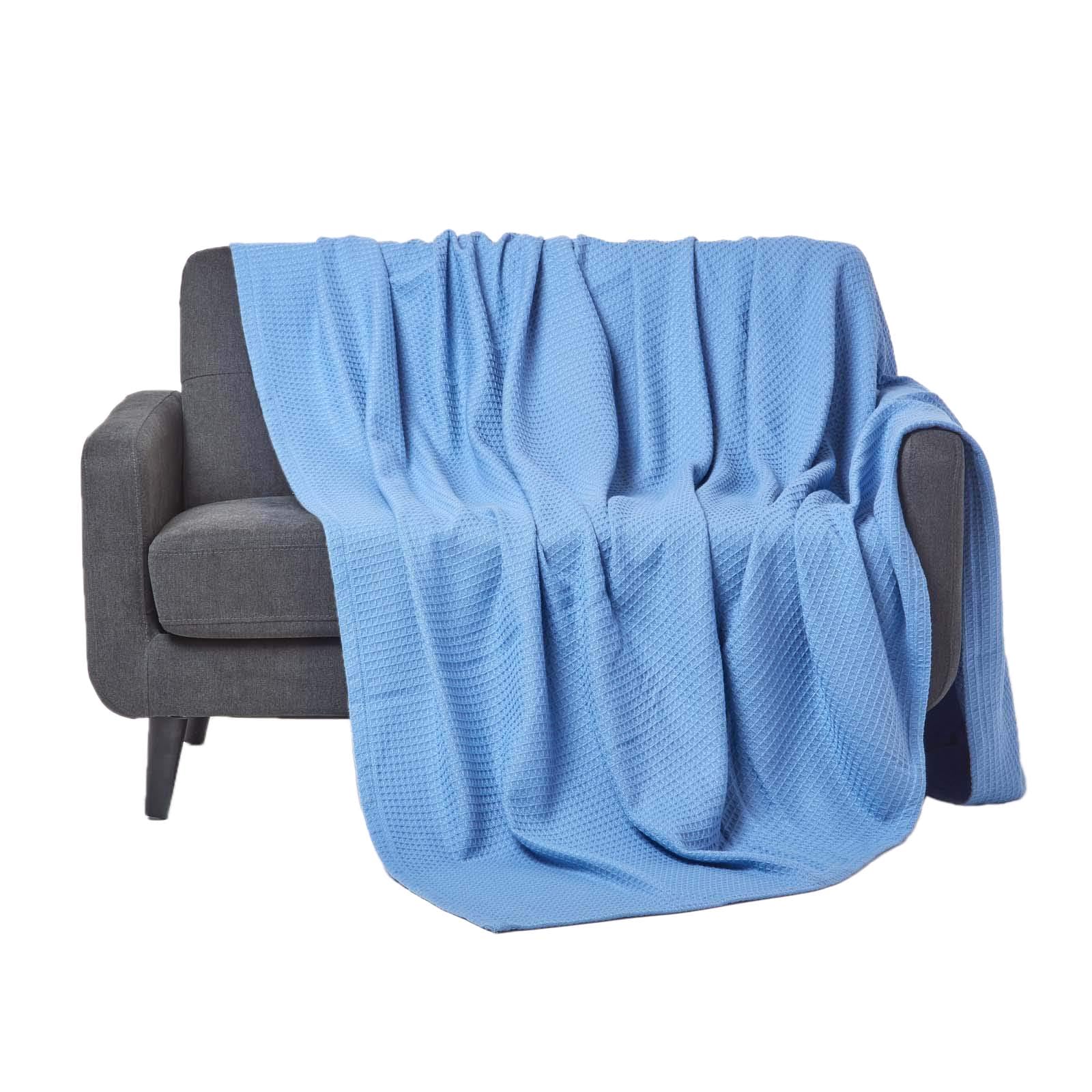 HOMESCAPES - 100% Organic Cotton Waffle Blanket - Blue - Single Bed Size 178 x 228 cm - Super Soft Combed Cotton Blanket Throw — image 1