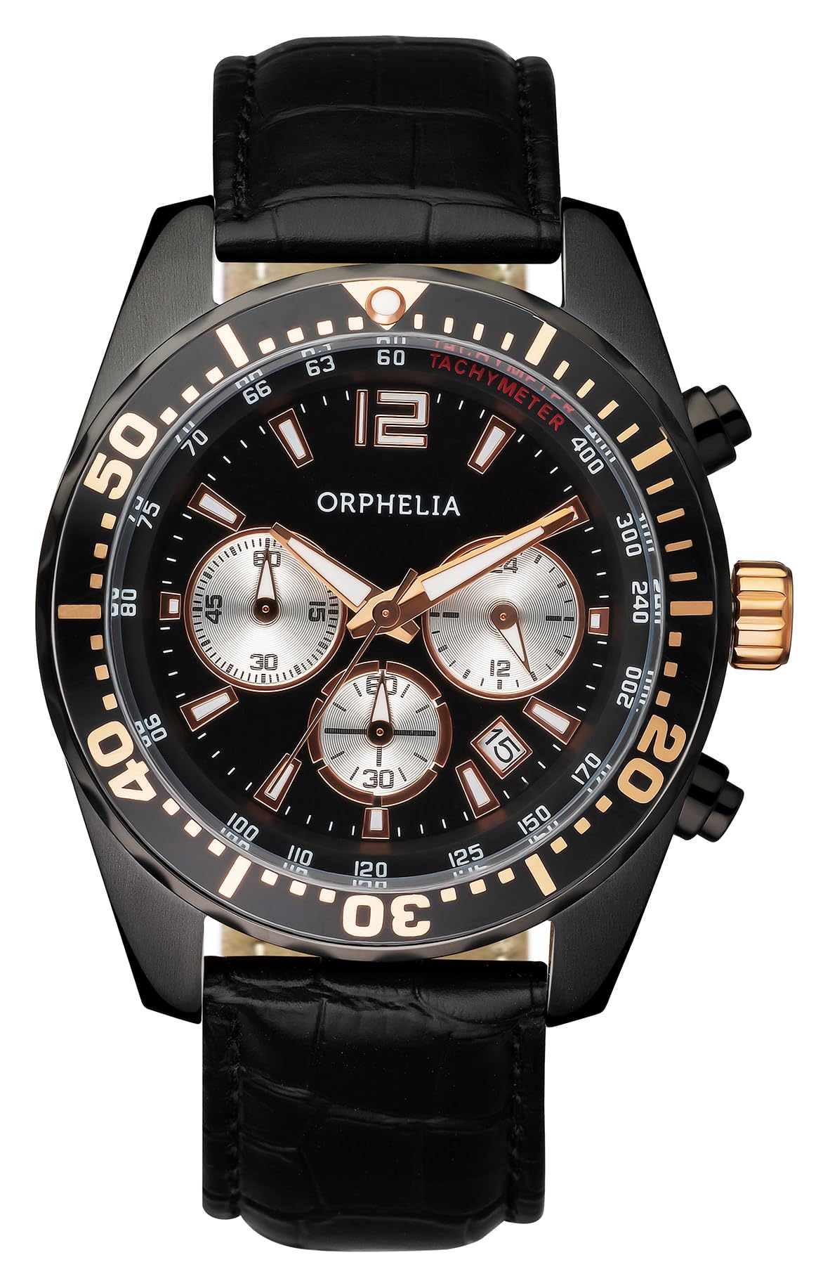 Orphelia OR53690144 Men's Watch Quartz Chronograph TE220-1 Black Leather Strap