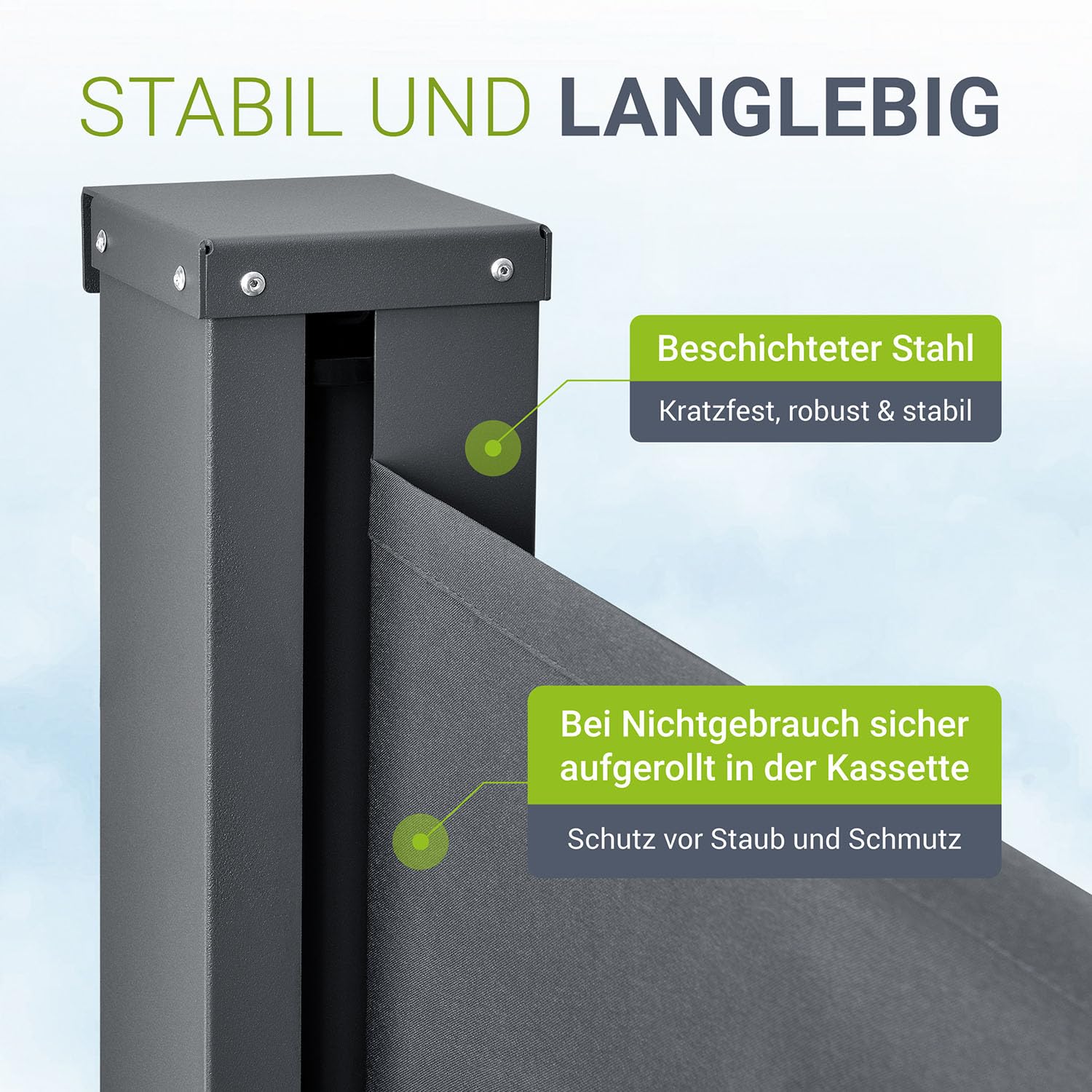 Juskys® Seitenmarkise Dubai 180 x 300 cm ausziehbar Blickdicht, Sichtschutz für Balkon & Terrasse, Seitenrollo mit Wandhalterung - grau 4