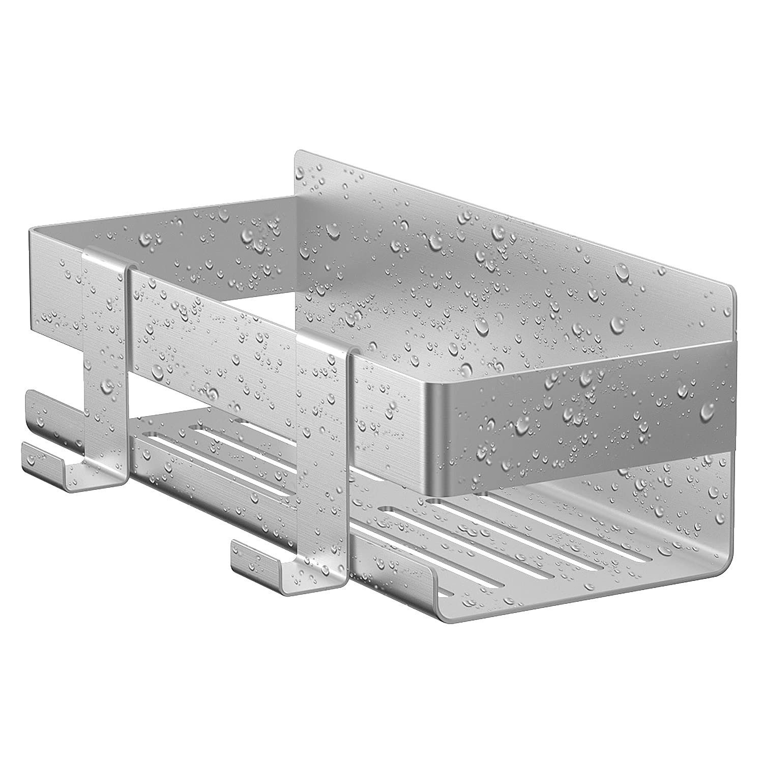 Bathroom Shelves, GoXteam Shower Shelf No Drilling SUS304 Stainless Steel Shower Basket Caddy Shower Organiser Storage with 2 Hooks-Hohl