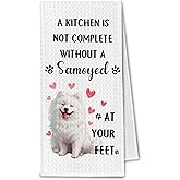 ChissNook Samoyed Dog Kitchen Towels, A Kitchen is Not Complete Without A Samoyed Gifts for Women Dish Towels, Dog Lover Mom Owner Gifts Decorative Hand Towel, 16x24 Inch