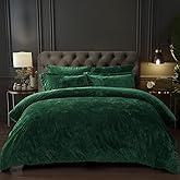 PHF Crushed Velvet Comforter Set King Size, 5-Piece Luxury Winter Bedding Sets with 2 Euro Shams, Heavyweight Warm Fluffy Velvet Bed Spread, Glam Home Decor, Emerald Green