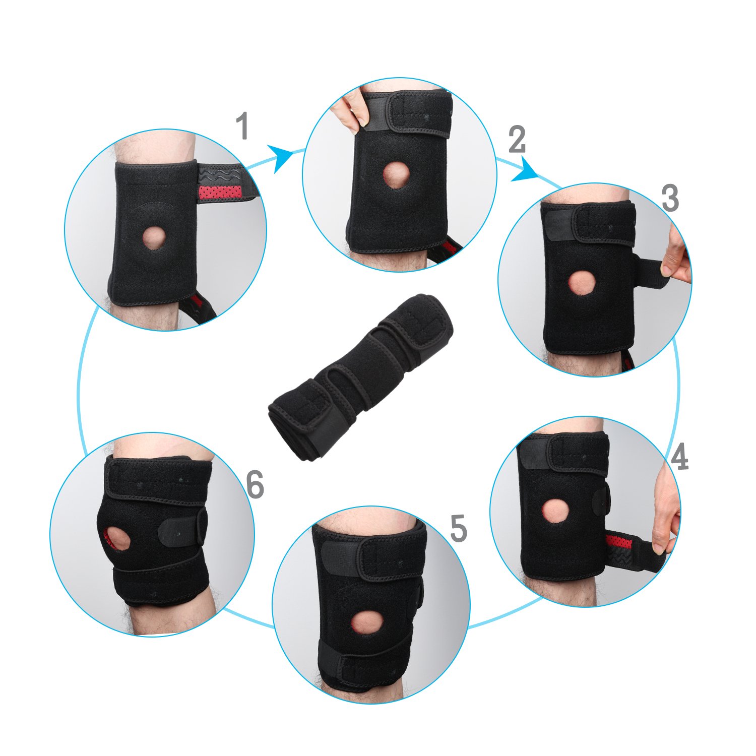 Knee Brace, Support Sleeve for Arthritis, Running, Biking, Basketball, Meniscus Tear Injury Recovery, Sports Exercise - Open Patella Protector Wrap,Relieves Pain, Breathable & Adjustable Size - Single