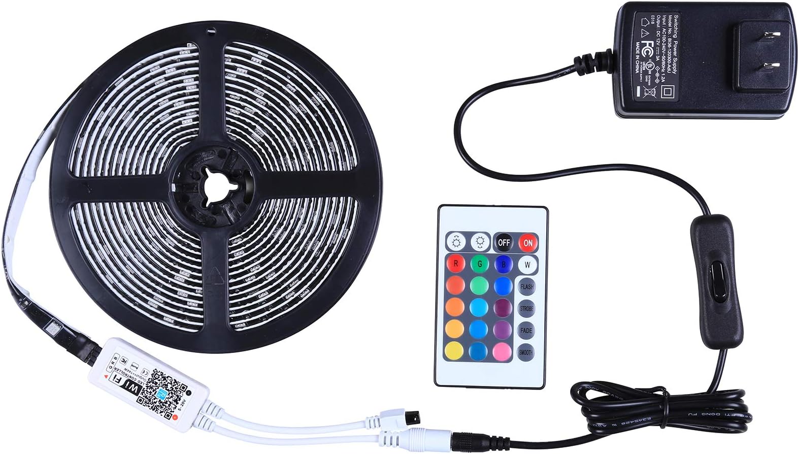 Miheal WiFi LED Light Strip Music Sync Remote Controlled by Alexa Echo Android ISO Smart Phone IP65 Waterproof 16.4ft Cuttable Strip with 24 Keys Controller and RGB 150LED SMD5050