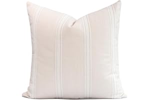 Crumbs Home Modern Farmhouse Fall Linen Indoor Outdoor Throw Pillow Cover Only, 20"x20" Water Repellent for Patio, Backyard, Couch, Neutral Beige Vertical Stripes