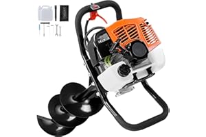 Uargd Gas-Powered Post Hole Digger, 63CC 2400W Earth Auger with 8” Drill Bits and Extension Rod, Ideal for Digging Fence Post