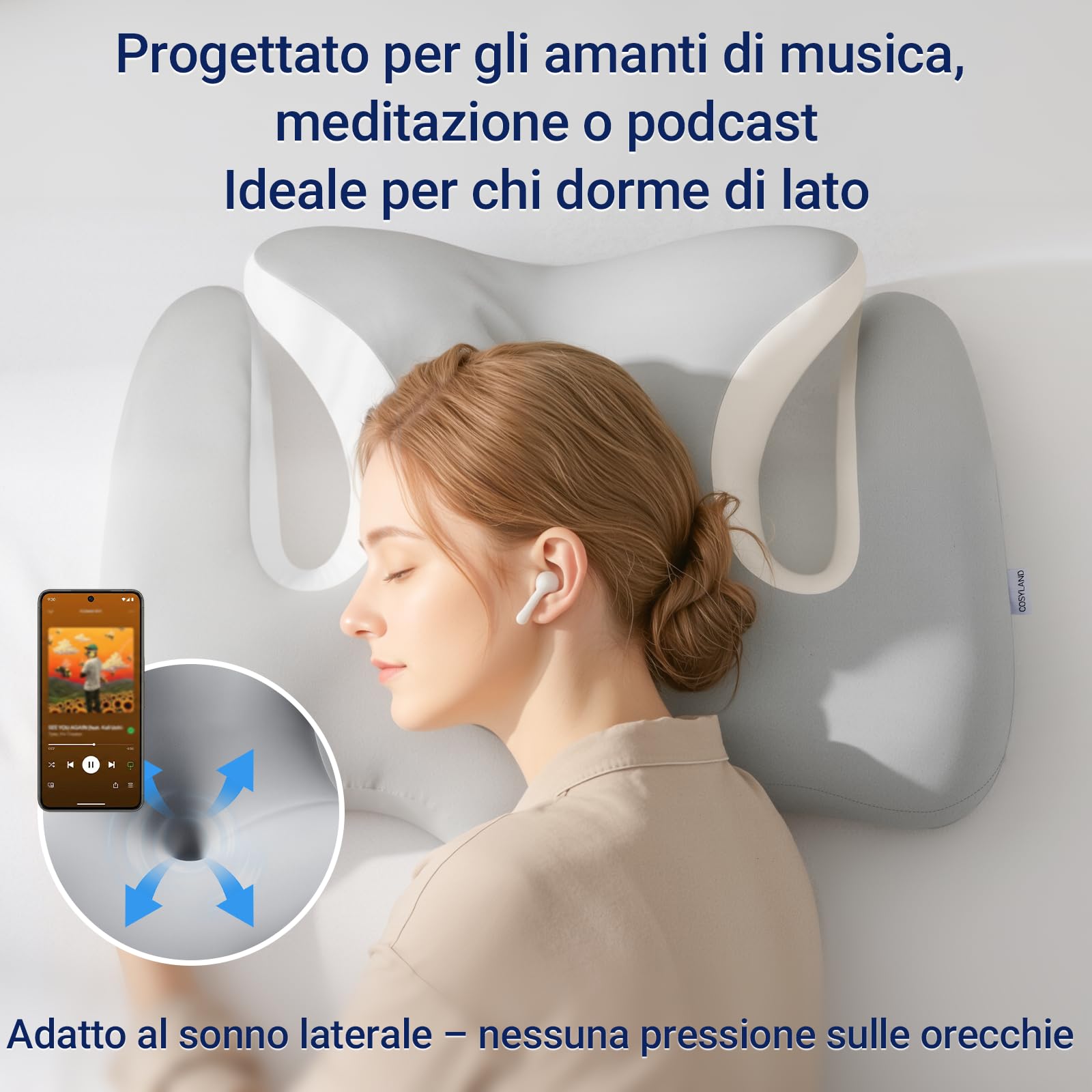 Cuscino Cervicale per Dormire in Memory Foam, Grigio