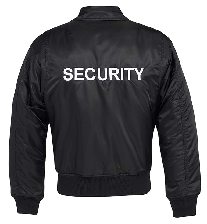 Brandit Security CWU-Jacke, schwarz mit weißem Security-Stick