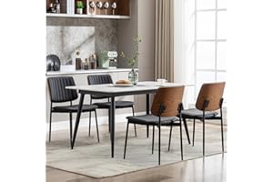 Okeysen Black Leather Dining Chairs Set of 4,Mid Century Modern Dining Chairs with Upholster Seat,Armless Kitchen Chairs with Metal Legs Adjustable Foot for Dining Room（Walnut Black）