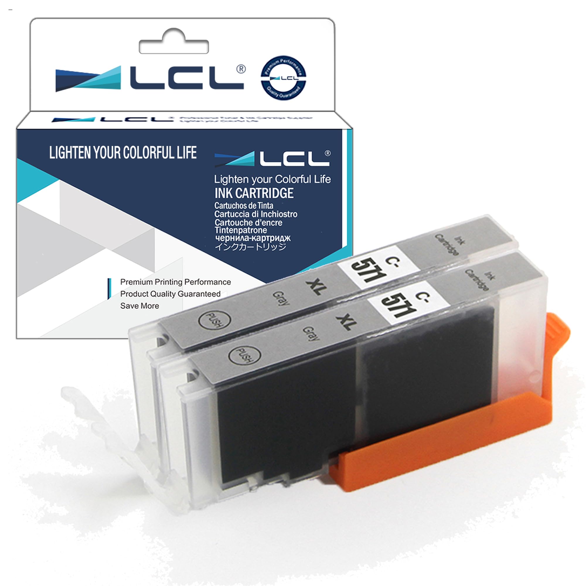 LCL Compatible Ink Cartridge CLI-571 CLI-571XL CLI-571XLGY (2 Grey) Replacement for Canon PIXMA MG5750 MG5751 MG5752 - Silver MG5753 - Silver MG6850 MG6851 MG6852 - Silver MG6853 - Silver MG7750