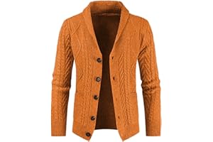 JMIERR Men's Casual Long Sleeve Shawl Collar Buttons Down Cable Knit Cardigan Sweater with Pockets