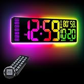 16.5" Large Digital Wall Clock with RGB LED Display &amp; Backlight, Remote | 13 RGB Colors, Auto DST, Date &amp; Temp, Easy-Read Numbers, Gaming Room, Classroom, Dorm, Bedroom &amp; Home